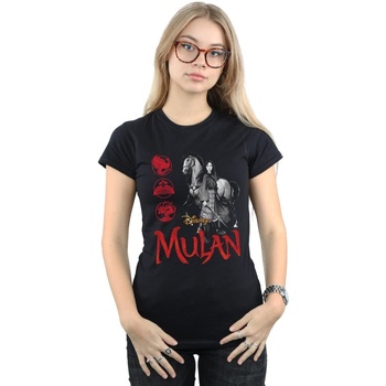 Vêtements Femme T-shirts manches longues Disney Mulan Movie Horse Pose Noir