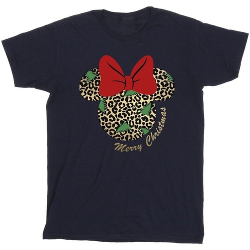 Vêtements Fille T-shirts manches longues Disney Minnie Mouse Leopard Christmas Bleu