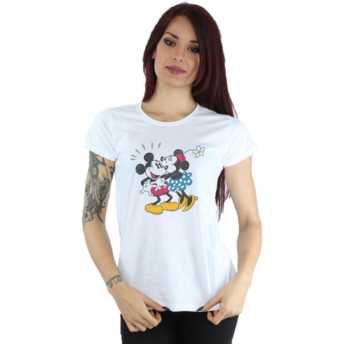 Vêtements Femme T-shirts manches longues Disney Mickey And Minnie Kiss Blanc