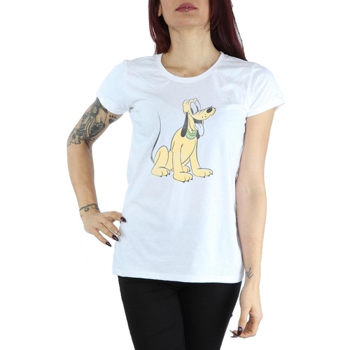 Vêtements Femme T-shirts manches longues Disney Pluto Sitting Blanc
