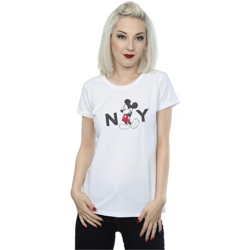 Vêtements Femme T-shirts manches longues Disney Mickey Mouse NY Blanc