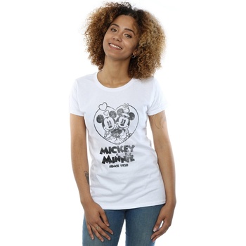 Vêtements Femme T-shirts manches longues Disney Mickey And Minnie Mouse Since 1928 Blanc