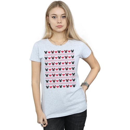 Vêtements Femme T-shirts manches longues Disney Mickey And Minnie Christmas Hearts Gris