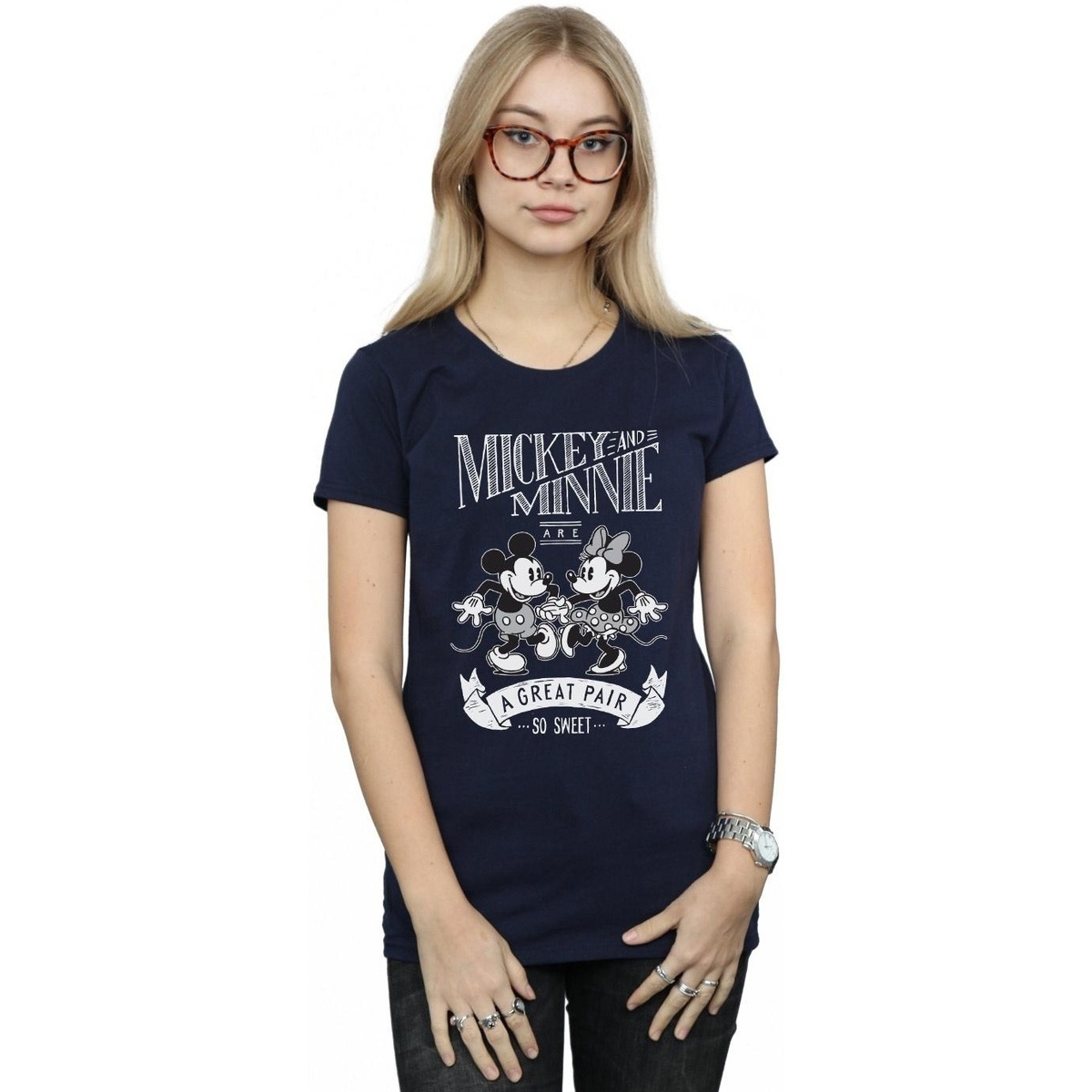 Vêtements Femme T-shirts manches longues Disney Mickey And Minnie Mouse Great Pair Bleu