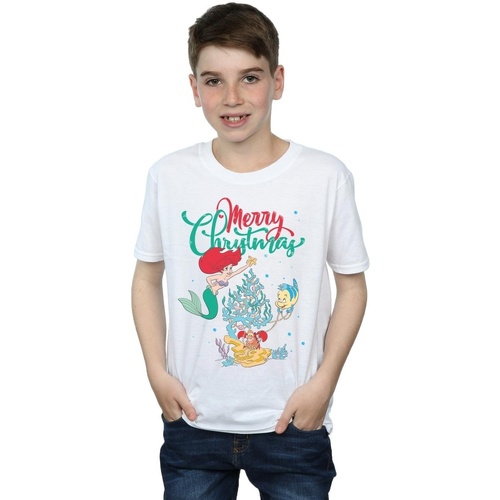 Vêtements Garçon T-shirts manches courtes Disney Princess Ariel Merry Christmas Blanc