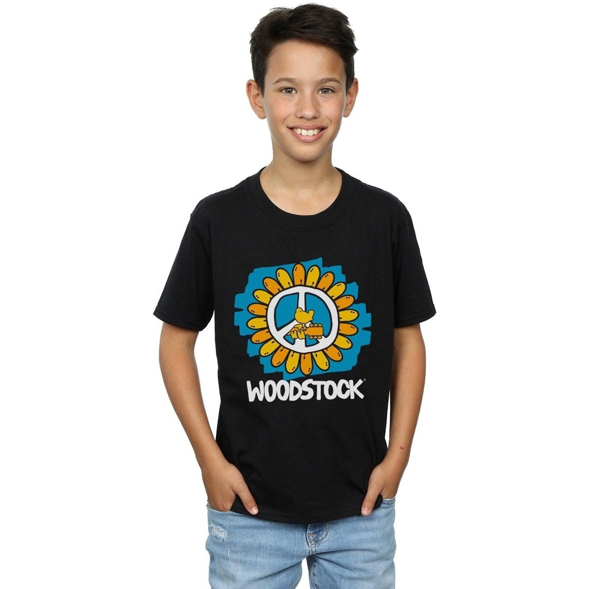 Vêtements Garçon T-shirts manches courtes Woodstock Flower Peace Noir