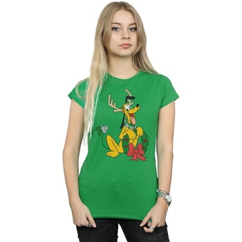 Vêtements Femme T-shirts manches longues Disney Pluto Christmas Reindeer Vert
