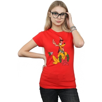 Vêtements Femme T-shirts manches longues Disney Pluto Christmas Reindeer Rouge