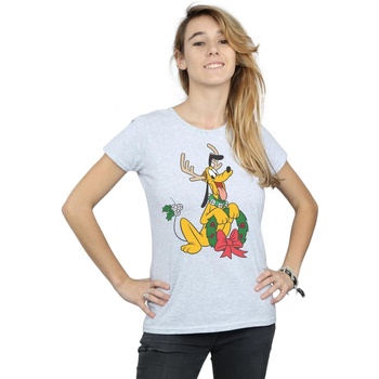 Vêtements Femme T-shirts manches longues Disney Pluto Christmas Reindeer Gris