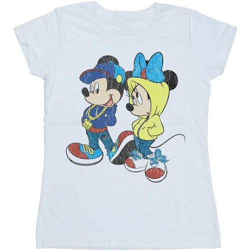 Vêtements Femme T-shirts manches longues Disney Mickey And Minnie Mouse Pose Blanc