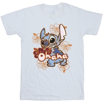 Vêtements Homme T-shirts manches longues Disney Lilo And Stitch Ohana Orange Hibiscus Blanc