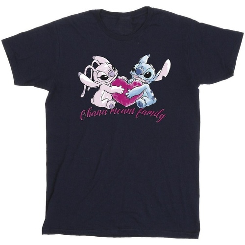 Vêtements Homme T-shirts manches longues Disney Lilo And Stitch Ohana Heart With Angel Bleu