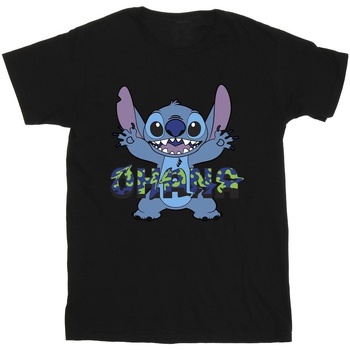 Vêtements Homme T-shirts manches longues Disney Lilo And Stitch Ohana Blue Glitch Noir