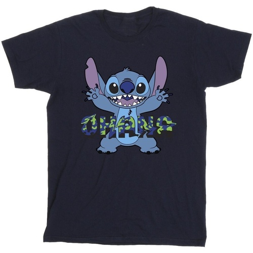 Vêtements Homme T-shirts manches longues Disney Lilo And Stitch Ohana Blue Glitch Bleu