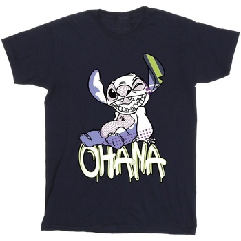 Vêtements Homme T-shirts manches longues Disney Lilo And Stitch Ohana Graffiti Bleu