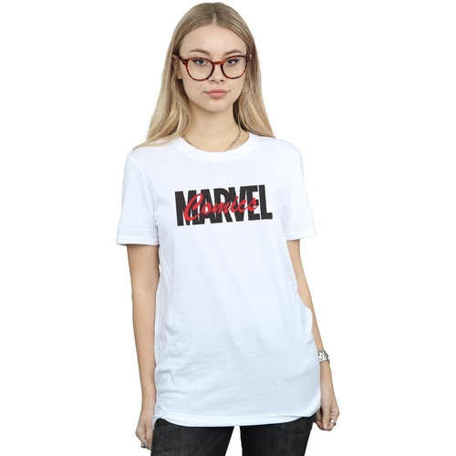 Vêtements Femme T-shirts manches longues Marvel Red Font Logo Blanc