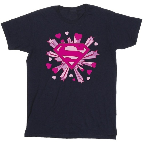 Vêtements Fille T-shirts manches longues Dc Comics Superman Pink Hearts And Stars Logo Bleu
