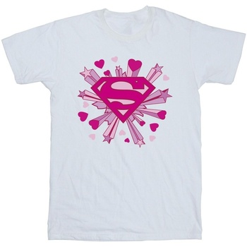 Vêtements Fille T-shirts manches longues Dc Comics Superman Pink Hearts And Stars Logo Blanc