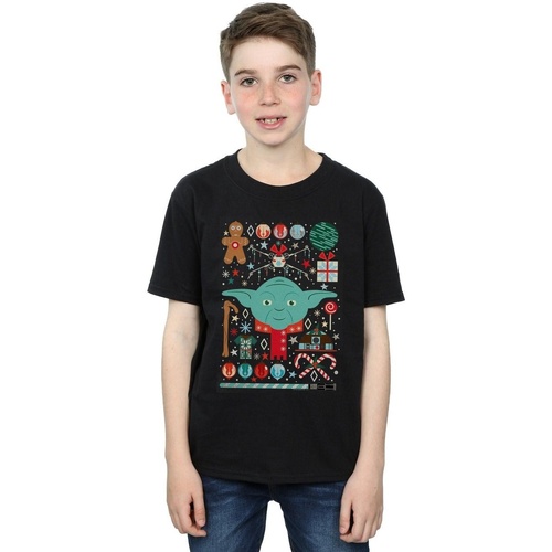 Vêtements Garçon T-shirts manches courtes Disney Yoda Christmas Noir