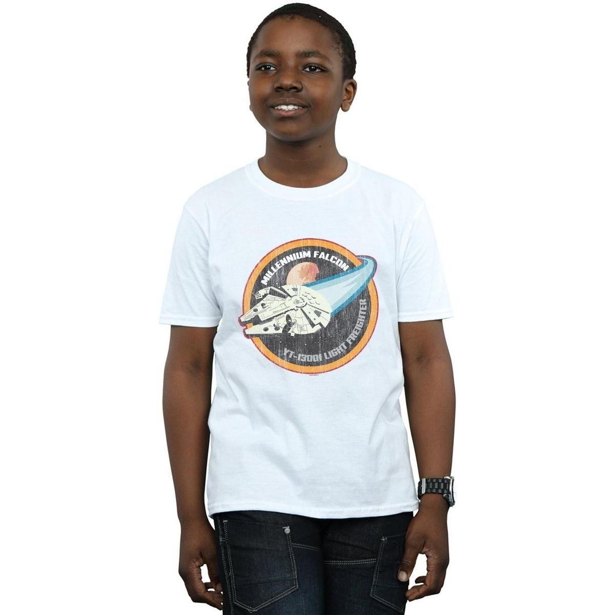 Vêtements Garçon T-shirts manches courtes Disney Millennium Falcon Badge Blanc