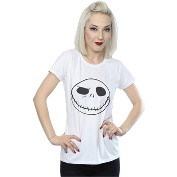 Vêtements Femme T-shirts manches longues Disney Nightmare Before Christmas Jack's Big Face Blanc
