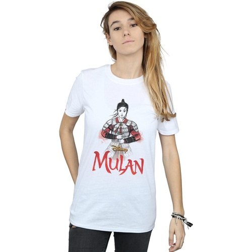 Vêtements Femme T-shirts manches longues Disney Mulan Movie Sword Pose Blanc