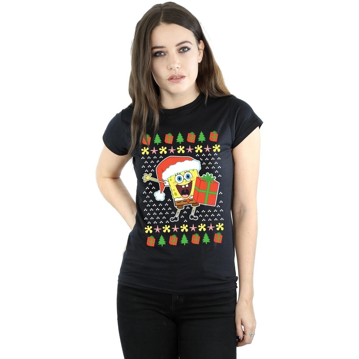 Vêtements Femme T-shirts manches longues Spongebob Squarepants Ugly Christmas Noir