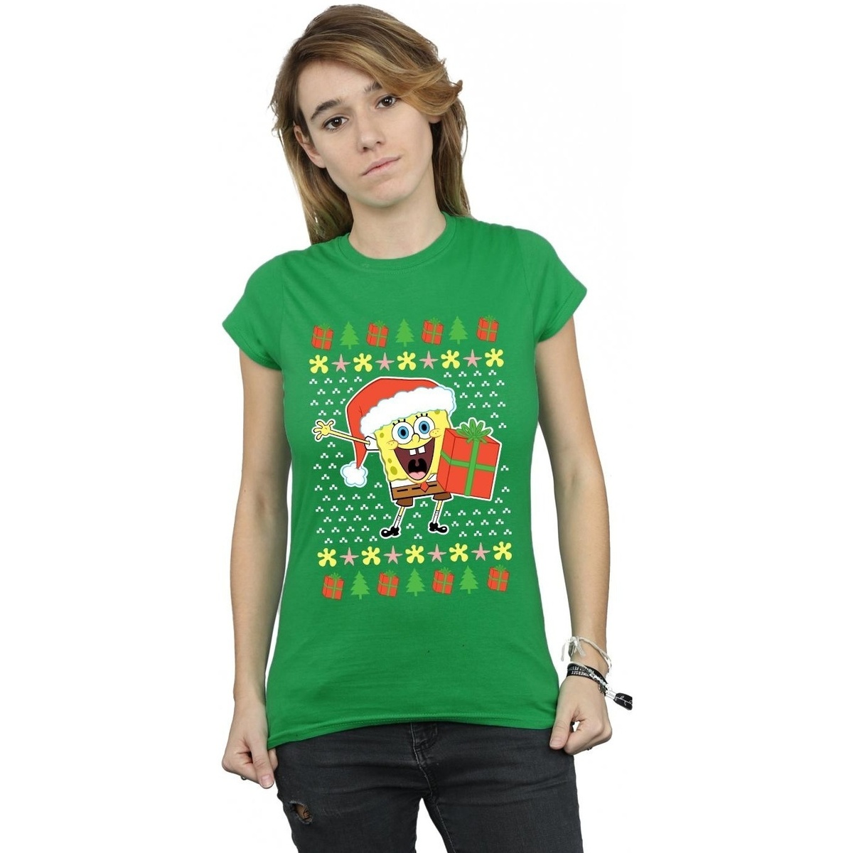 Vêtements Femme T-shirts manches longues Spongebob Squarepants Ugly Christmas Vert