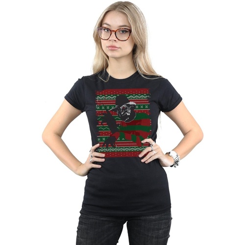 Vêtements Femme T-shirts manches longues A Nightmare On Elm Street Christmas Fair Isle Noir