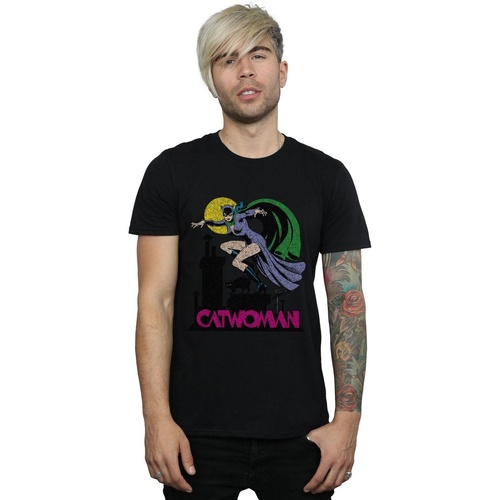 Vêtements Homme T-shirts manches longues Dc Comics Catwoman Crackle Logo Noir