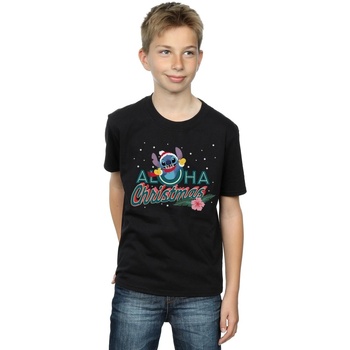 Vêtements Garçon T-shirts manches courtes Disney Lilo And Stitch Aloha Christmas Noir