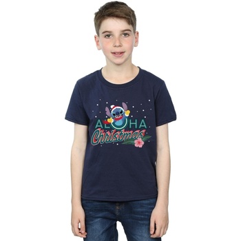 Vêtements Garçon T-shirts manches courtes Disney Lilo And Stitch Aloha Christmas Bleu