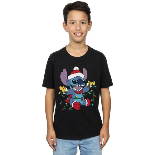 Vêtements Garçon T-shirts manches courtes Disney Lilo And Stitch Christmas Lights Noir