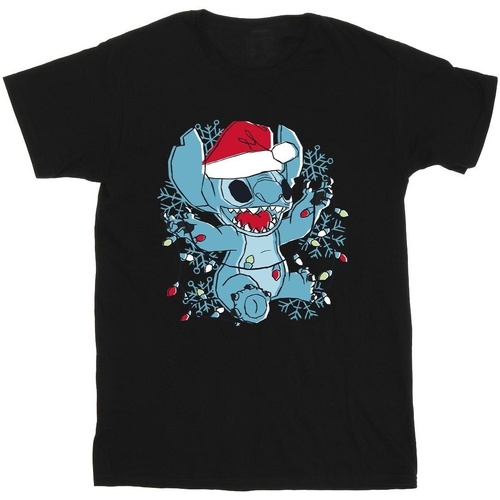Vêtements Garçon T-shirts manches courtes Disney Lilo And Stitch Christmas Lights Sketch Noir