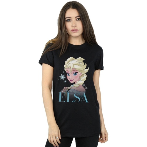 Vêtements Femme T-shirts manches longues Disney Frozen Elsa Snowflake Portrait Noir