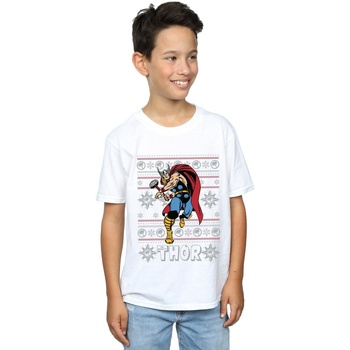 Vêtements Garçon T-shirts manches courtes Marvel Thor Christmas Fair Isle Blanc