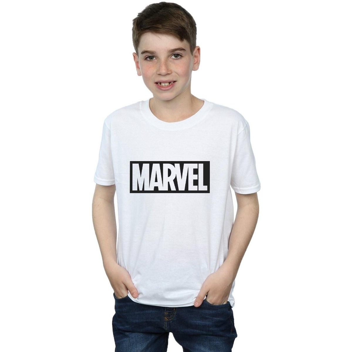 Vêtements Garçon T-shirts manches courtes Marvel Logo Outline Blanc