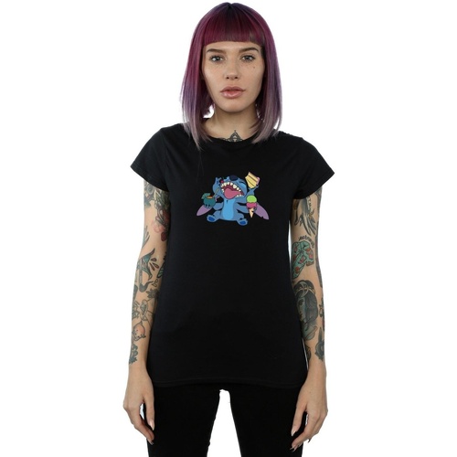 Vêtements Femme T-shirts manches longues Disney Lilo And Stitch Munchies Noir