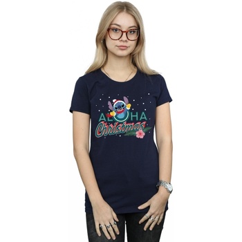 Vêtements Femme T-shirts manches longues Disney Lilo And Stitch Aloha Christmas Bleu