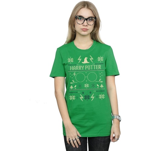 Vêtements Femme T-shirts manches longues Harry Potter Christmas Pattern Vert
