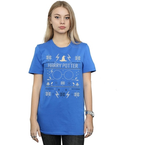 Vêtements Femme T-shirts manches longues Harry Potter Christmas Pattern Bleu