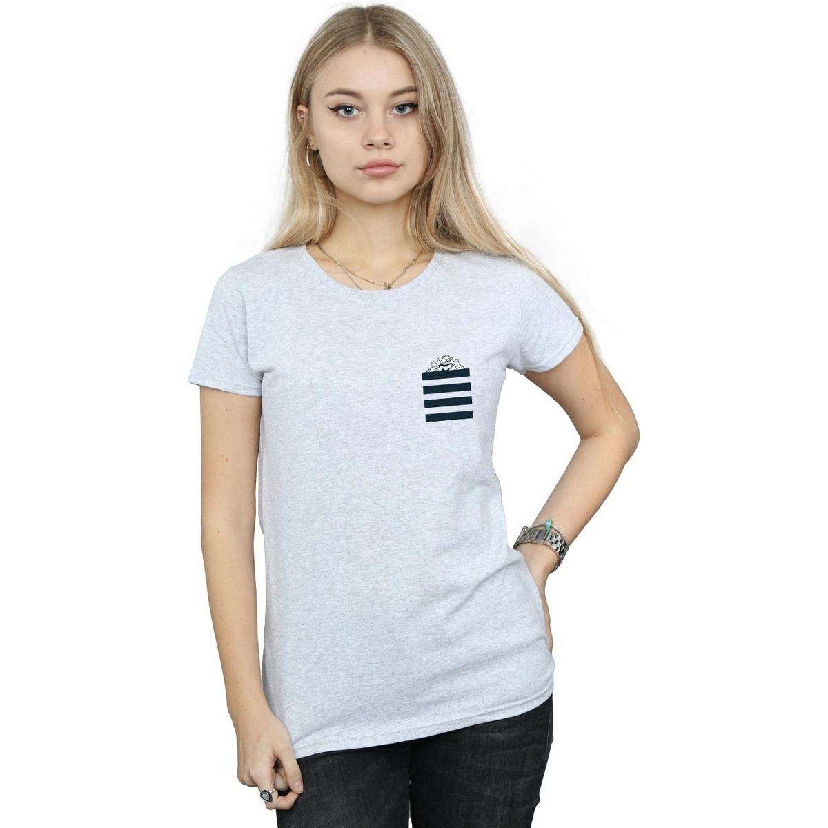 Vêtements Femme T-shirts manches longues Dessins Animés Taz Stripes Faux Pocket Gris