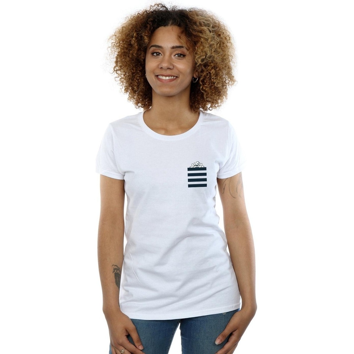 Vêtements Femme T-shirts manches longues Dessins Animés Taz Stripes Faux Pocket Blanc