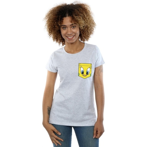 Vêtements Femme T-shirts manches longues Dessins Animés Tweety Pie Face Faux Pocket Gris