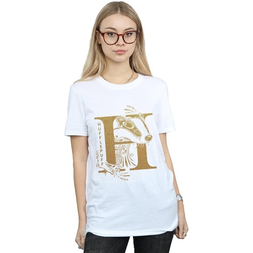 Vêtements Femme T-shirts manches longues Harry Potter Hufflepuff Glitter Blanc