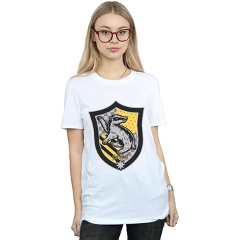 Vêtements Femme T-shirts manches longues Harry Potter Hufflepuff Crest Flat Blanc