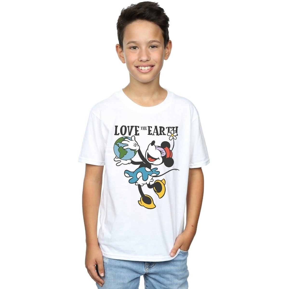Vêtements Garçon box shoe-care caps office-accessories T Shirts Mickey Mouse Love The Earth Blanc