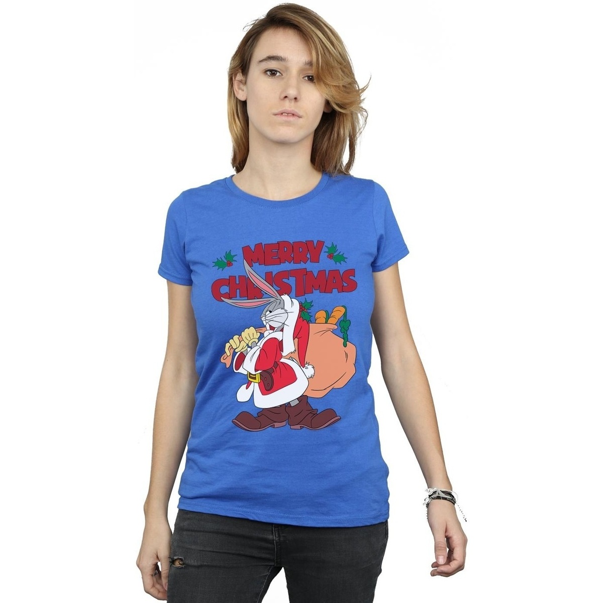 Vêtements Femme T-shirts manches longues Dessins Animés Santa Bugs Bunny Bleu