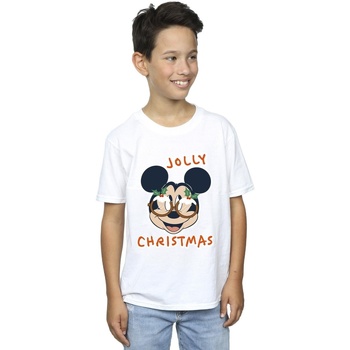 Vêtements Garçon T-shirts manches courtes Disney Mickey Mouse Jolly Christmas Glasses Blanc
