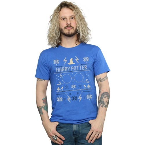 Vêtements Homme T-shirts manches longues Harry Potter Christmas Pattern Bleu